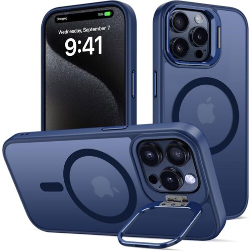 SJZG-Coque Pour Iphone 15 Pro Max Magnétique Compatible Avec Magsafe, Béquille De Caméra En Métal Invisible, Protection Militaire Antichoc Etui Résistant Aux Rayures Translucide Mat Arrière Case, Sap