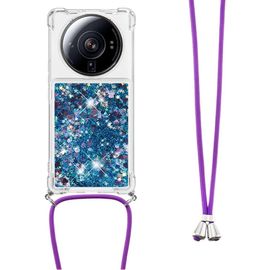 Coque Silicone Ultra¿Mince Liquide À Paillettes Pour Xiaomi 12 Ultra / 12s Ultra Avec Lanière Tour De Cou Réglable - Bleu