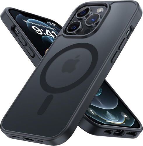SJZG-Magnétique Coque Pour Iphone 12 Pro Max 6.7 Pouces Compatible Avec Magsafe, Étui Translucide Mat Housse Fine Bumper Antichoc Anti Rayure Case Iphone 12 Pro Max 6,7"", Noir