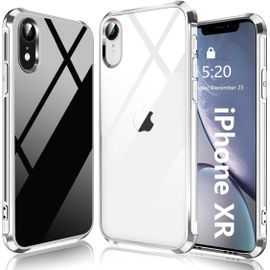 Coque Iphone Xr 6,1"" Transparente En Silicone Tpu Bord Argenté, Angles Avec Airbags, Anti-Chocs, Anti-Jaunissement, Anti-Rayures, Bords Relevés Cam 3mm Écran 1mm