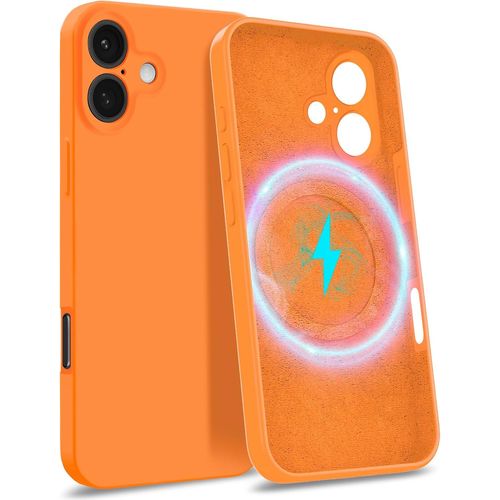 Sjzg-Coque Pour Iphone 16 Plus [ Compatible Avec Magsafe - Quadruple Protection ] - Case Rigide Avec Doublure Microfibre & Protection Caméra - Cover Orange