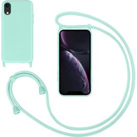 Coque Iphone Xr En Silicone Liquide Vert Menthe Avec Cordon Tour De Cou Réglable Et Détachable - Fine Et Anti-Rayures