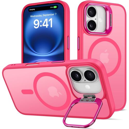 SJZG-Coque Pour Iphone 16 Magnétique Compatible Avec Magsafe, Béquille De Caméra En Métal Invisible, Protection Militaire Antichoc Etui Résistant Aux Rayures Brumeux Mat Arrière Case, Rouge