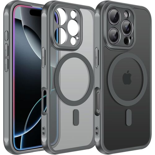 NSIECD-Coque Magnétique pour iPhone 16 Pro Max, Compatible avec MagSafe, Translucide Mat Arrière Étui de Protection en Silicone Liquide Antichoc, Mince Anti-Rayures Dos Bumper Housse- Gris