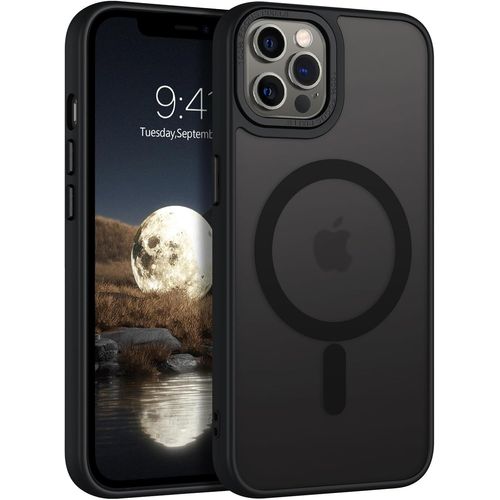 Coque Magnétique Iphone 12 Pro Max 6,7'' Compatible Magsafe Et Recharge Sans Fil - Translucide Mat Ultra-Fine, Hybride Anti-Chute Et Anti-Rayures, Noir