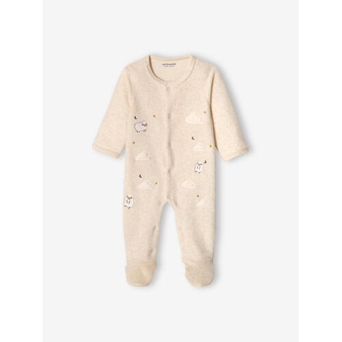 Pyjama Bébé Mixte En Velours Ouverture Devant Beige Chiné
