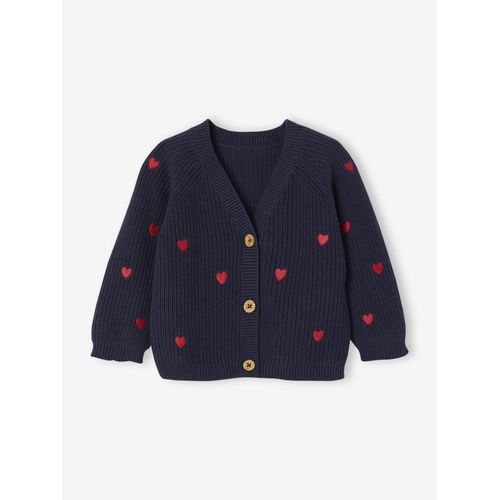 Gilet Brodé Col V Bébé En Côtes Anglaises Marine