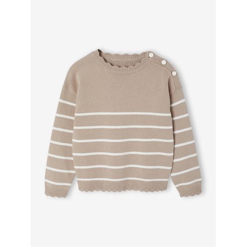 Pull Marinière Fantaisie Fille Beige Chiné