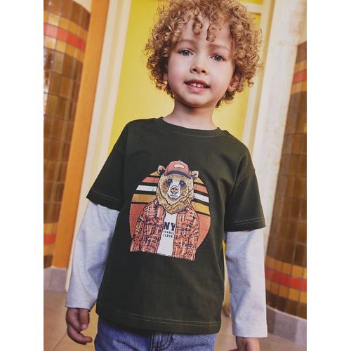 Tee-Shirt Effet Doubles Manches Garçon Kaki