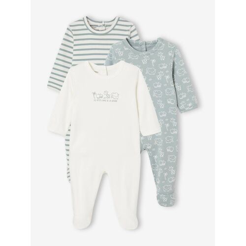 Lot De 3 Pyjamas Bébé Mixtes En Interlock Basics Bleu Grisé