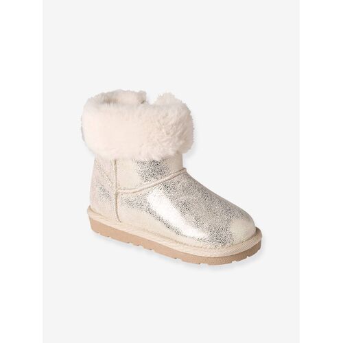 Boots Enfant Fille Déperlantes Zippées Fourrées Beige Doré