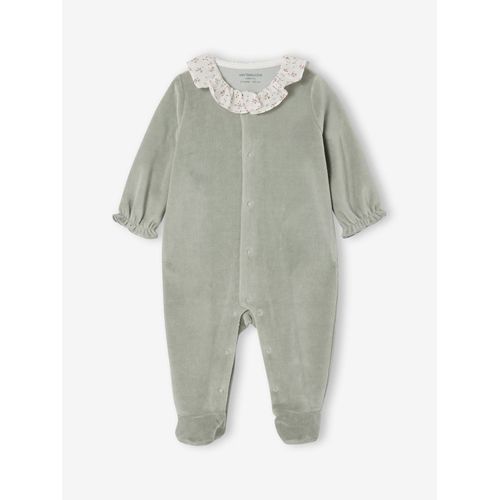 Pyjama Bébé Fille À Collerette En Velours Personnalisable Vert Sauge