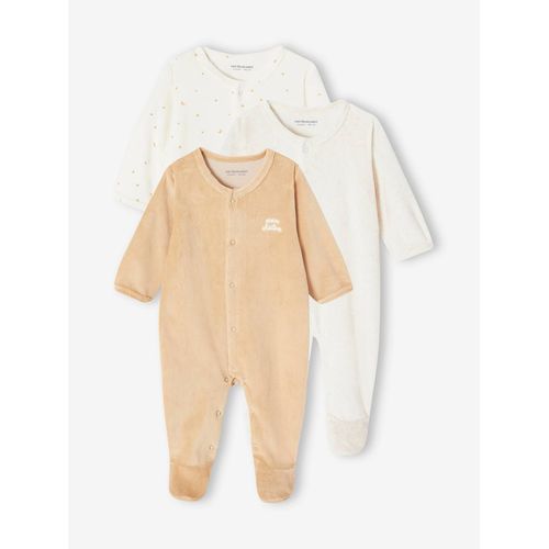 Lot De 3 Pyjamas Bébé Mixte En Velours Ouverture Naissance Lot Jaune D'or