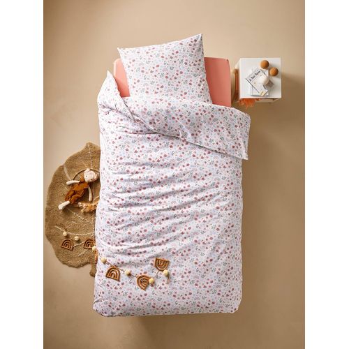 Parure Housse De Couette Et Taie D'oreiller Rainbow Flowers Avec Coton Recyclé Blanc Imprimé
