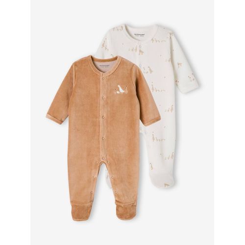 Lot De 2 Pyjamas Mixtes Velours Ouverture Naissance Cappuccino