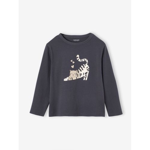 T-Shirt Animation Métallisée Fille Manches Longues Anthracite