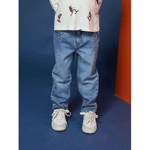 Jean Droit 5 Poches Garçon Délavé Double Stone