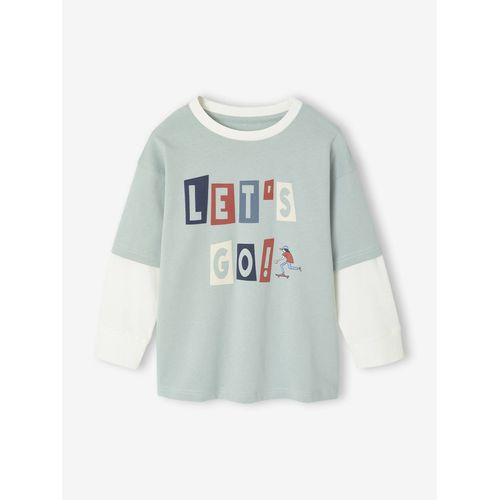 Tee-Shirt Effet Superposition Floqué Garçon Vert D'eau