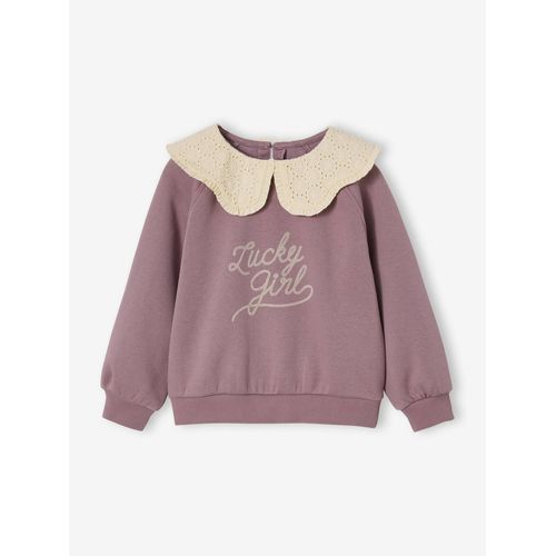Sweat À Col Brodé Fille Message Flock Velours Mauve
