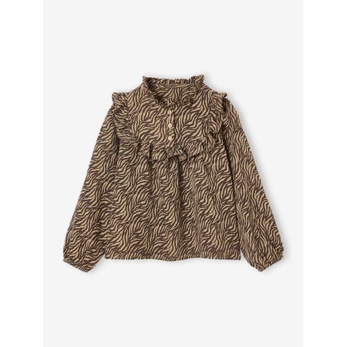 Blouse En Gaze De Coton Motif Zébré Fille Chocolat