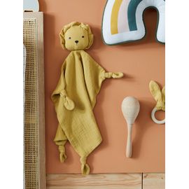 Doudou personnalisable en gaze de coton + hochet rond curry