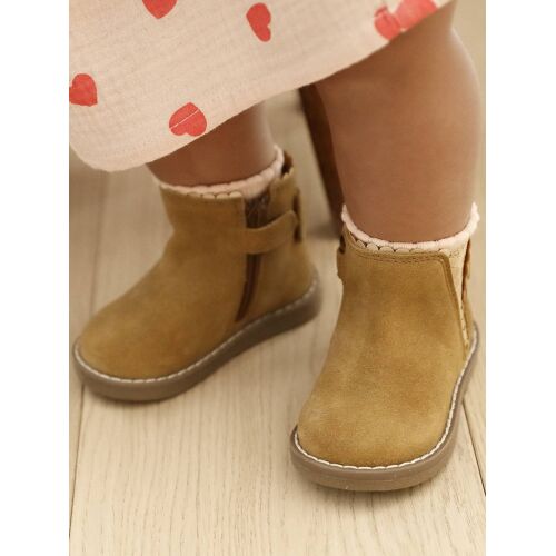 Boots Bébé Fille Cuir Zippées Et Élastiquées Camel
