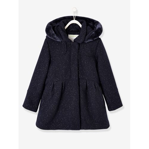 Manteau À Capuche En Drap De Laine Fille Marine Grisé