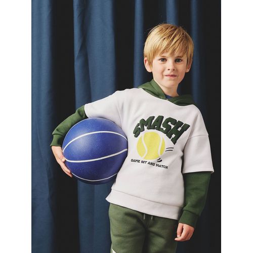 Sweat Sport Double Manches Garçon Motif Ballon En Relief Vert Sapin