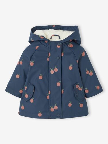 Ciré À Capuche Bébé Fille Imprimé Fleurs Et Doublé Bleu Nuit