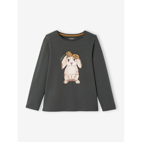 Tee-Shirt Fantaisie Fille Manches Longues Gris Foncé