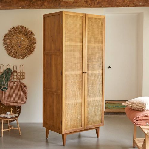 Armoire Enfant En Bois De Pin Et Cannage 200 Ninon Naturel