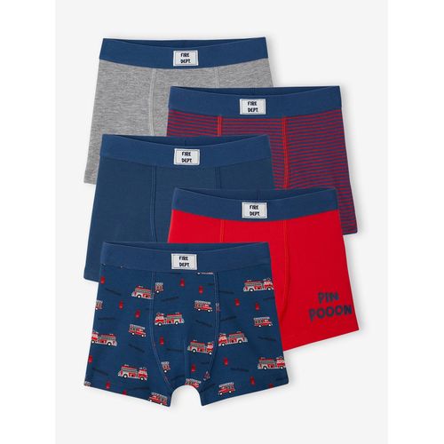 Lot De 5 Boxers Stretch Pompiers Garçon En Coton Bio Bleu Océan