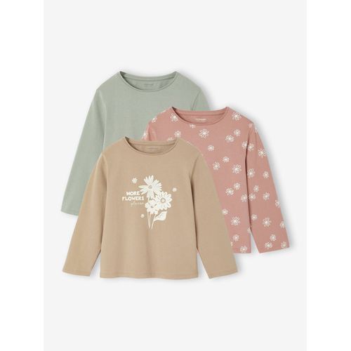 Lot De 3 T-Shirts Fantaisie Fille Manches Longues Vert De Gris