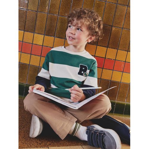 Tee-Shirt Rayé Effet Double Manches Rayé Vert