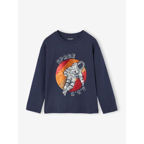 T-Shirt Garçon Manches Longues Sequins Réversibles Marine