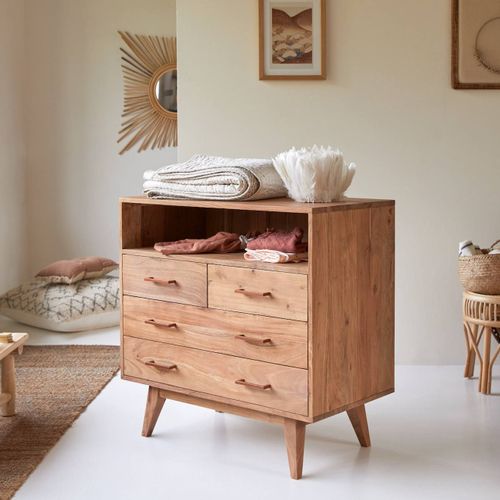 Commode Enfant En Bois D'acacia 4 Tiroirs Oslo Naturel