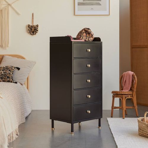 Chiffonnier En Métal Peint 5 Tiroirs Anika Noir