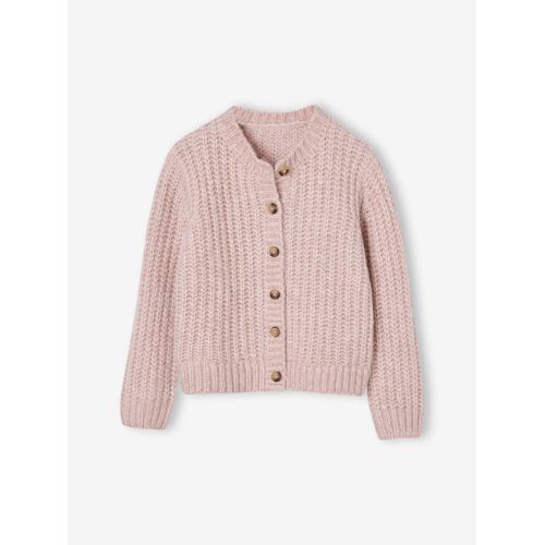 Gilet Loose En Maille Mousseuse Fille Rose Poudré