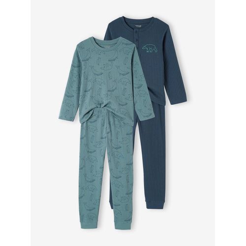Lot De 2 Pyjamas Garçon Ours Maille Côtelée Vert Émeraude