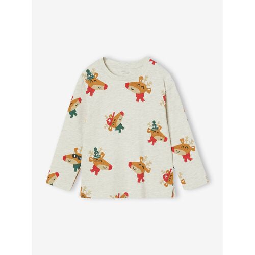 T-Shirt Noël Motifs Ludiques Rennes Garçon Blanc Chiné