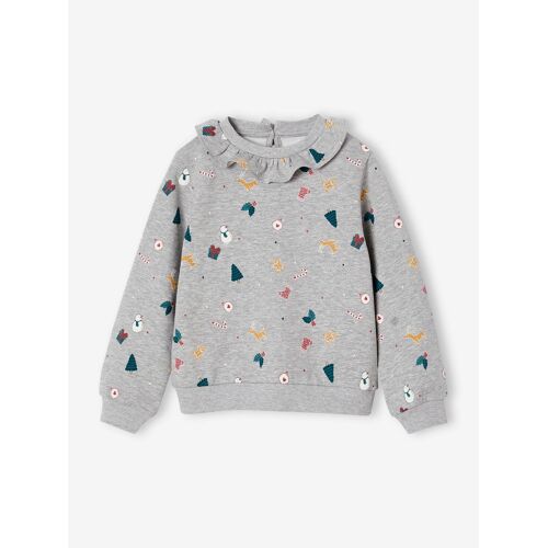 Sweat Noël À Colerette Imprimé Fille Gris Chiné