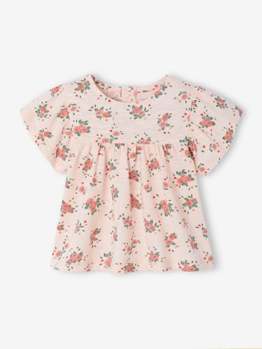T-Shirt Fleuri Bébé En Coton Bio Rose Pâle