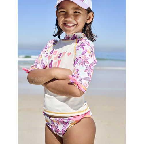 Ensemble De Bain Fille T-Shirt Anti-Uv + Culotte Ecru/Imprimé