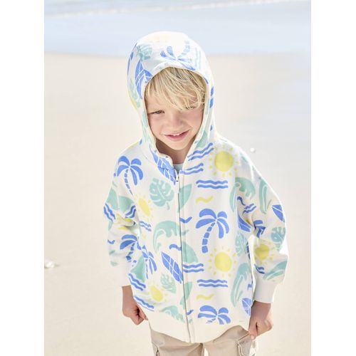 Sweat Zippé À Capuche Motifs Surf Garçon Blanc Imprimé