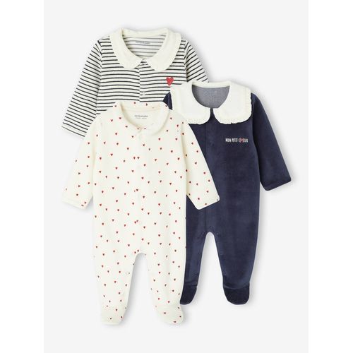 Lot De 3 Pyjamas Bébé Fille C½Urs En Velours Bleu Nuit