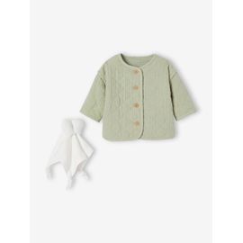 Veste matelassée bébé et doudou coffret cadeau naissance vert sauge