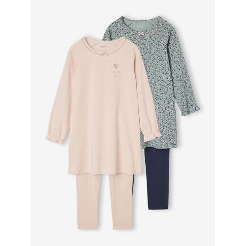 Lot De 2 Chemises De Nuit + Leggings Fille Rose Pâle