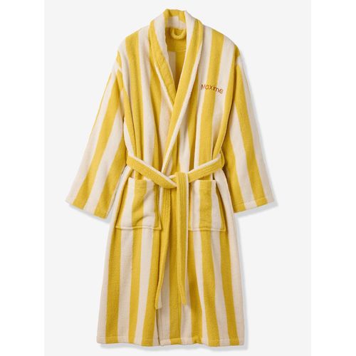 Peignoir De Bain Adulte Mixte Rayures Transat Capsule Famille Personnalisable, Avec Coton Recyclé Rayé Jaune
