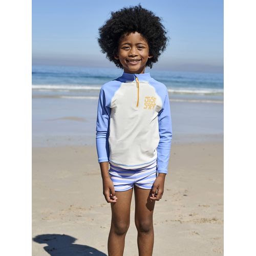 Ensemble De Bain Garçon T-Shirt Anti-Uv + Shorty Ecru/Bleu