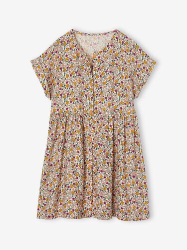 Robe À Fleurs Boutonnée Fille Écru